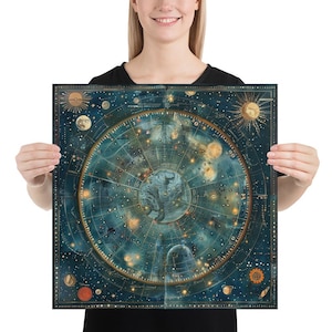 Ornate Celestial Chart – Blue & Gold Vintage Star Map Print"