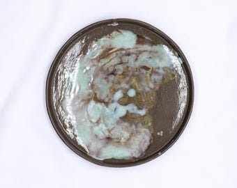 27 cm Pure White Smoked Grey Large Stoneware Handmade Ceramic Dinner Plate