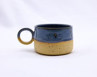 Two Tone Blue Glaze Stoneware Cup | Handmade Pottery with Natural Clay Base | Gift for Her & Tea Cup Set | Unique 6 oz Minimalist Ceramic