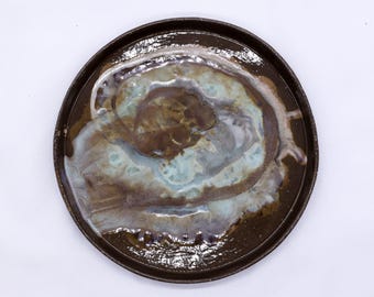 23 cm Tidepool Smoked Grey Large Stoneware Handmade Ceramic Dinner Plate