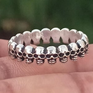 Gothic Skull Eternity Ring: Handmade 925 Silver Wide Band