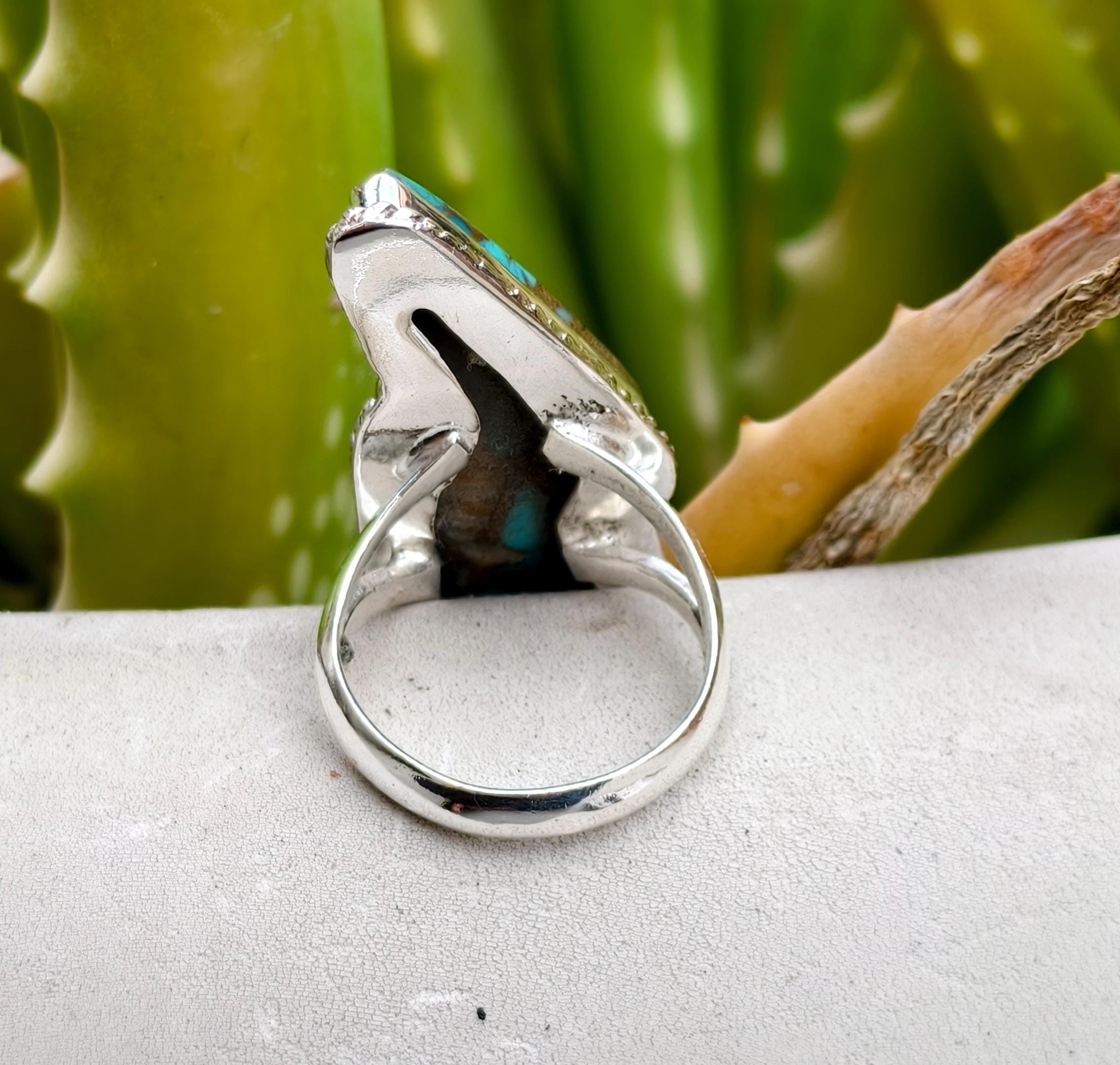 Lightning Bolt Spiny Oyster Turquoise Ring - Handmade 925 Sterling