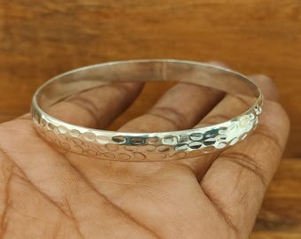 Hammered Sterling Silver Bangle: 925 Stackable Meditation Bangle