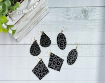 Subdued Black Leopard Print Acrylic Earrings