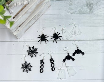 Halloween Acrylic Earrings / Ghost, Bats, Spiders oh my !