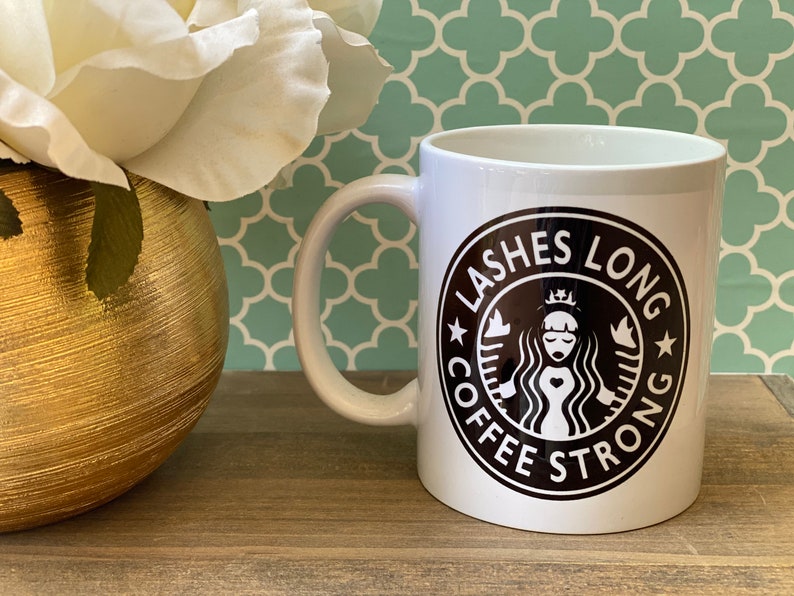 Lashes Long Coffee Strong Coffee Mug, 11 oz Mug, Mothers Day Gift, image 1