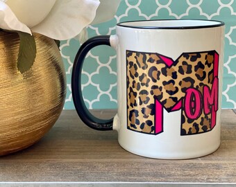 Leopard 90's MOM Coffee Mug, 11 oz Mug, Mothers Day Gift, Leopard Lover