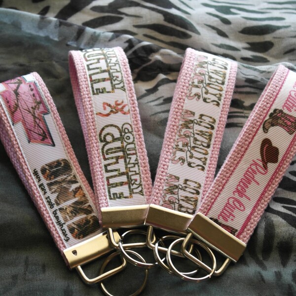Camo, Country Girl, Chevy Girl, Light Pink wristlet key fob