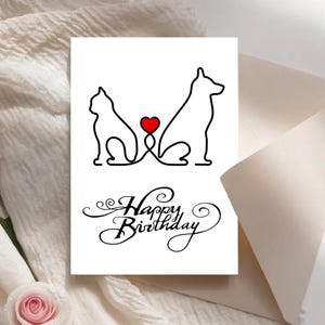 Amis en une ligne – Carte d'anniversaire | Carte pliante | Chien + Chat | Lion + Gazelle | Lapin + Renard | Singe + Ours