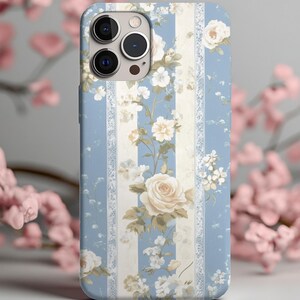 Adorable Sky Blue Bloom iPhone Case, Shabby-Chic Lace, Cute Girly Gift, Vintage Sky Blue Roses, Boho Pastel Aesthetic for iPhone & Samsung