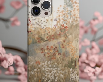 Vintage Meadow Brook Quilt iPhone Case, Adorable Rustic Nature Gift for Her, Peeling Textured and Vivid Retro Design, for iPhone & Samsung