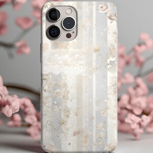 Custodia per iPhone floreale color crema avorio, pizzo shabby-chic, grazioso regalo per lei, fiori vintage color crema avorio, estetica Coquette per iPhone e Samsung