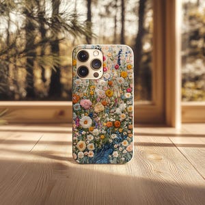 Blooming Flowers Embroidery Style iPhone Case, Perfect Gift for Her, Adorable Colorful Nature Art, Cute Floral Design for iPhone & Samsung image 10