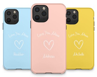 Funda personalizada para iPhone con nombre personalizado para mamá, regalo para el Día de la Madre, funda para teléfono "Te amo, mamá", regalo de cumpleaños para mamá, iPhone 11, 12, 13, 14, 15 y 16
