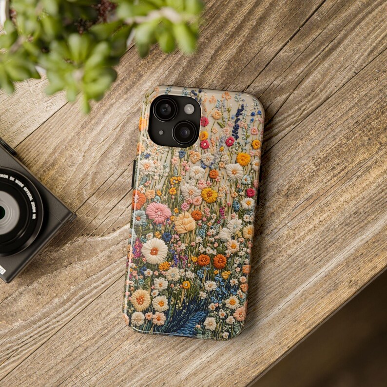 Blooming Flowers Embroidery Style iPhone Case, Perfect Gift for Her, Adorable Colorful Nature Art, Cute Floral Design for iPhone & Samsung image 6