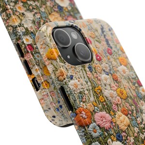 Blooming Flowers Embroidery Style iPhone Case, Perfect Gift for Her, Adorable Colorful Nature Art, Cute Floral Design for iPhone & Samsung image 2