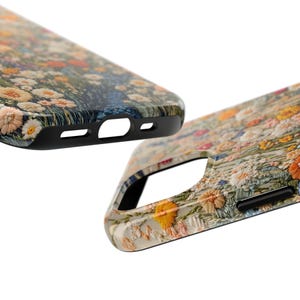 Blooming Flowers Embroidery Style iPhone Case, Perfect Gift for Her, Adorable Colorful Nature Art, Cute Floral Design for iPhone & Samsung image 3