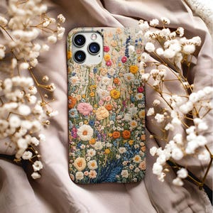 Blooming Flowers Embroidery Style iPhone Case, Perfect Gift for Her, Adorable Colorful Nature Art, Cute Floral Design for iPhone & Samsung image 7