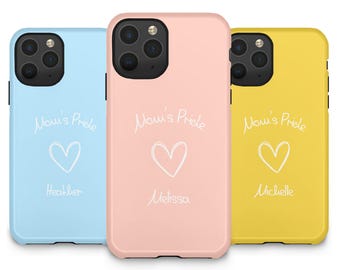 Funda personalizada para iPhone con nombre personalizado para mamá, regalo para el Día de la Madre, funda para teléfono con el mensaje "Orgullo de mamá", regalo de cumpleaños para mamá, iPhone 11, 12, 13, 14, 15 y 16