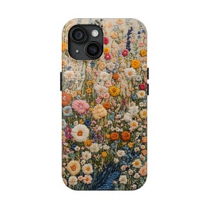 Blooming Flowers Embroidery Style iPhone Case, Perfect Gift for Her, Adorable Colorful Nature Art, Cute Floral Design for iPhone & Samsung image 5