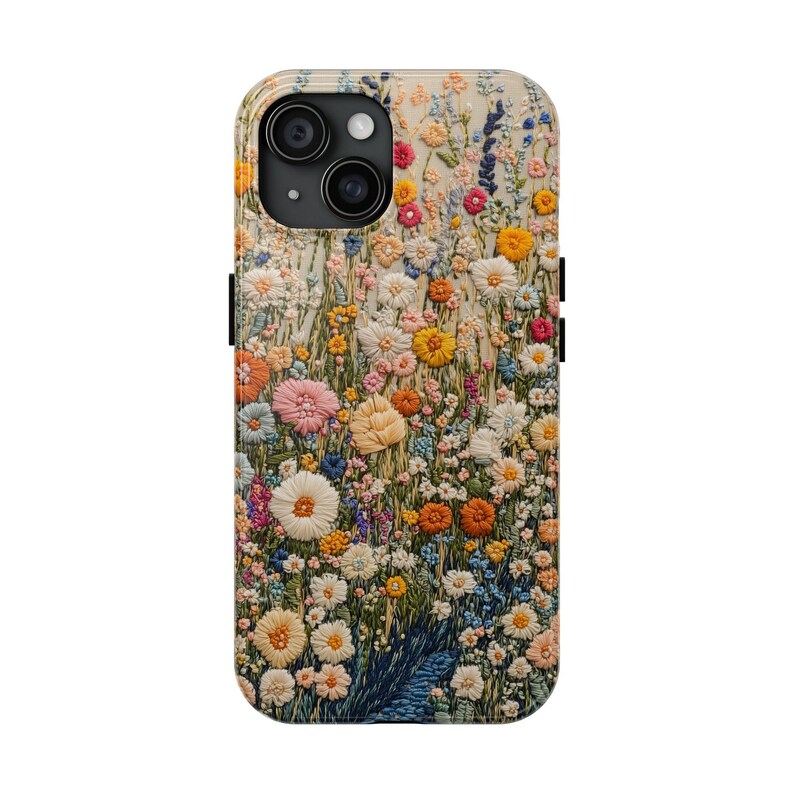Blooming Flowers Embroidery Style iPhone Case, Perfect Gift for Her, Adorable Colorful Nature Art, Cute Floral Design for iPhone & Samsung image 5