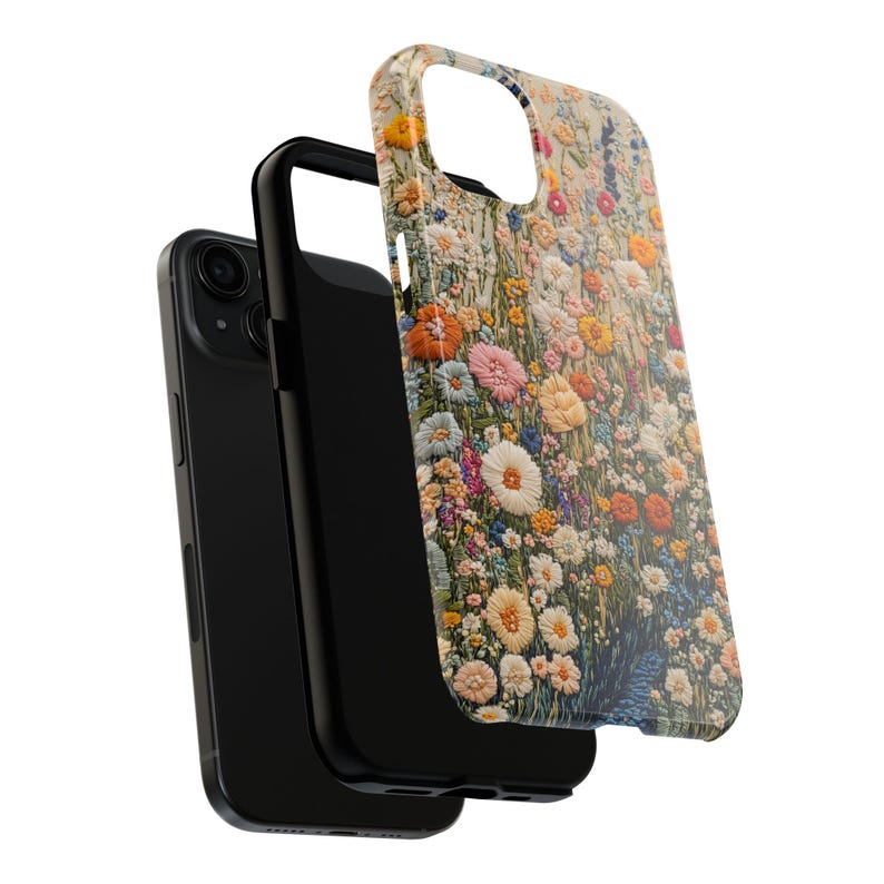 Blooming Flowers Embroidery Style iPhone Case, Perfect Gift for Her, Adorable Colorful Nature Art, Cute Floral Design for iPhone & Samsung image 4