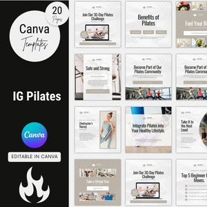 Pilates Canva Templates, Pilates Instagram Templates, Health and Wellness Templates, Editable Fitness Templates, Instant Download