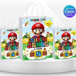 Mario Bros Birthday Treat Bag Label Mario theme Party Super Mario Invite Boy 8th Birthday Mario Party Favors Peach Birthday Mario luigi SM1