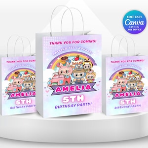 Labubu Birthday Treat Bag Label Labubu Theme Party Labubu Girl 5th Birthday Party Favor Labubu Doll Party Invite Labubu Printable Mokoko LB1