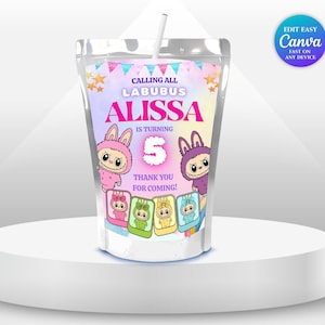 Labubu Birthday Caprisun Label Labubu Theme Party Labubu Girl 5th Birthday Party Favors Labubu Doll Party Invite Labubu Printable Mokoko LB2