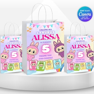 Labubu Birthday Treat Bag Label Labubu Theme Party Labubu Girl 5th Birthday Party Favor Labubu Doll Party Invite Labubu Printable Mokoko LB2