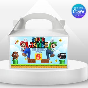 Mario Bros Birthday Gable Box Label Mario theme Party Super Mario Invite Boy 8th Birthday Mario Party Favors Peach Birthday Mario luigi SM7