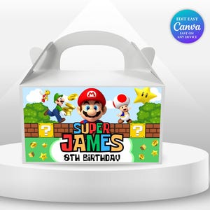 Mario Bros Birthday Gable Box Label Mario theme Party Super Mario Invite Boy 8th Birthday Mario Party Favors Peach Birthday Mario luigi SM1