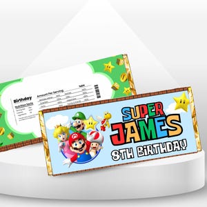 Mario Bros Birthday Chocolate Bar Mario theme Party Super Mario Invite Boy 8th Birthday Mario Party Favors Peach Birthday Mario luigi SM1