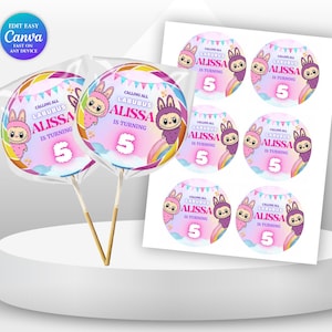 Labubu Birthday Lollipop Label Labubu Theme Party Labubu Girl 5th Birthday Party Favor Labubu Doll Party Invite Labubu Printable Mokoko LB2