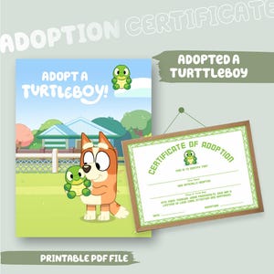 Blue Dog Sign Adoption Certificate Bundle Blue Dog Adopt A Turtle Party Activity For Kids Floppy Station Kit Adopt A Friend Toddler Game Diy