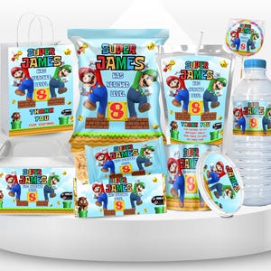 Mario Bros Party Mega Bundle Mario theme Party Super Mario Invite Boy 8th Birthday Mario Party Favor CapriSun Mario Chip Bag Mario Luigi SM7