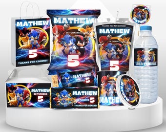 Sonic 3 Birthday Bundle Super Hedgehog Party Boy 5th Birthday Party Favor Caprisun Sonic Chip bag Sonic Theme Party Knuckle Party Invite SS2