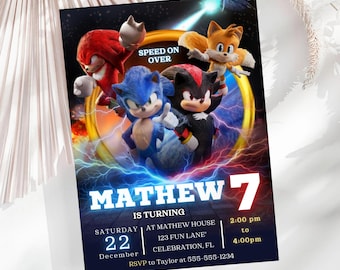 Sonic 3 Birthday Invitation Super Hedgehog Party Boy 7th Birthday Invite Sonic Theme Party Invite Knuckle birthday Invite Sonic Template SS2