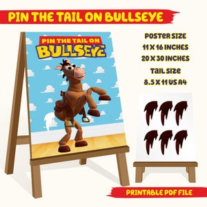 Pin den Schwanz auf Bullseye Toy Story Thema Party-Spiel Toy Story Aktivitäten für Kinder Buzz Lightjahre Toy Story Jessie Geburtstags-Spiel Toy Story TS