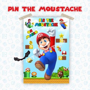 Pin the Moustache Mario Birthday Super Mario Bros Party Boy Birthday Super Mario Game Mario Luigi Party Entertainment Kids Mario Kart MG1