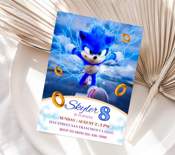 Sonic Birthday Invitation Super Hedgehog Party Boy 8th Birthday