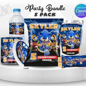 Sonic 3 Birthday Bundle Super Hedgehog Party Boy 5th Birthday Party Favor Caprisun Sonic Chip bag Sonic Theme Party Knuckle Party Invite SS4