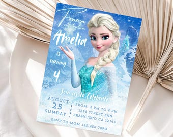 Elsa Birthday Invitation Princess Elsa Invite Frozen fourth Birthday Invite Frozen theme Party Olaf Invite Princess Anna Party Invite FG1