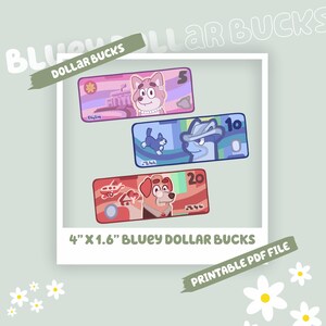 Dollar Bucks Blauer Hund Belohnungsgeldkind gutes Behavior buck Kid chore buck Kinderspielgeld druckbare Mutter Geldzulage Kind Spielzeug Geldspiele