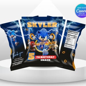 Etichetta per sacchetto di patatine di compleanno Sonic 3 Etichetta per bomboniera per festa di compleanno Super Hedgehog Boy 5th Birthday Party Sonic Theme Party Knuckle compleanno Sonic invito SS4