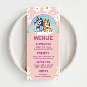 Menu Placa Blue Dog Party Favor Etiquetas Menina Blue Dog Aniversário Blue Dog Menina Festa Imprimível Blue Dog Aniversário Guloseima Festa Decoração Blue Dog P04