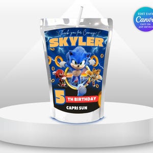 Etichetta per sacchetto di succo di compleanno Sonic 3 Super Hedgehog Party Boy 5th Birthday Capri Sun Label Sonic Theme Party Knuckle birthday Sonic Favor SS4