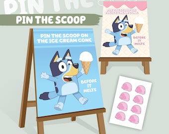 Pin the Tail Blue Dog Pin the Icecream blue Dog theme party game Blue Dog activities for kids BlueDog Birthday treat blue dog Party game T01