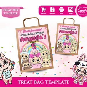 Labubu Birthday Treat Bag Label Labubu Theme Party Labubu Girl 5th Birthday Party Favor Labubu Doll Party Invite Labubu Printable Mokoko LB3